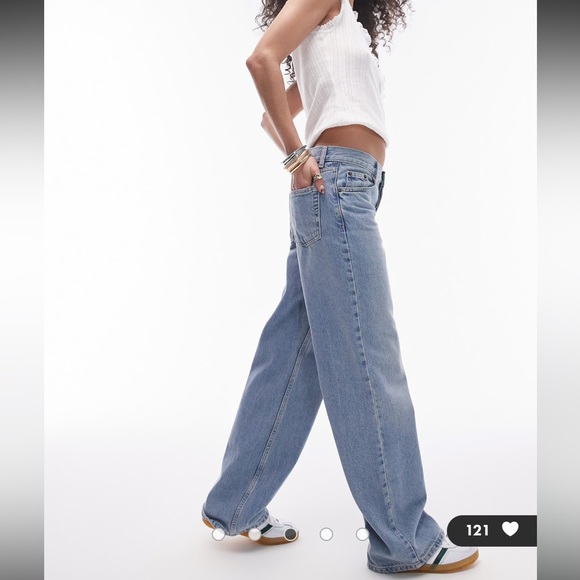 Topshop Wide Leg Jeans - Light Wash Raw Hem Size 30 - Picture 3 of 8